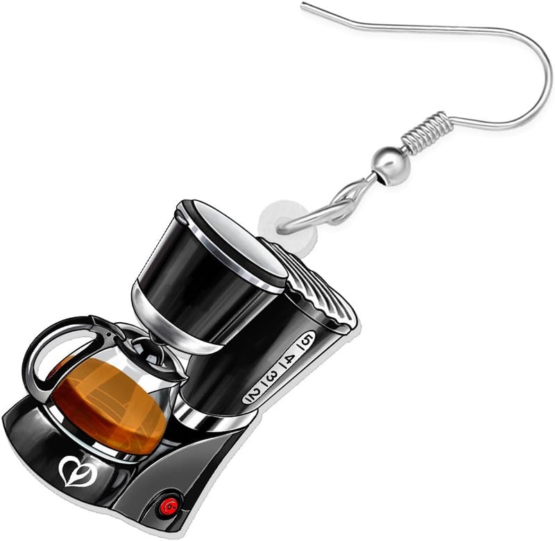 BONSNY Acrylic Dangling Novelty Fun Black Coffee Machine Earrings Hypoallergenic Designer Jewelry Gifts For Women - Image 4